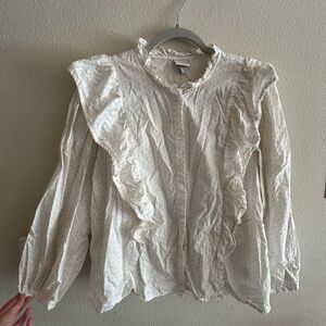 White Polka Dot Frilly Button Up Blouse